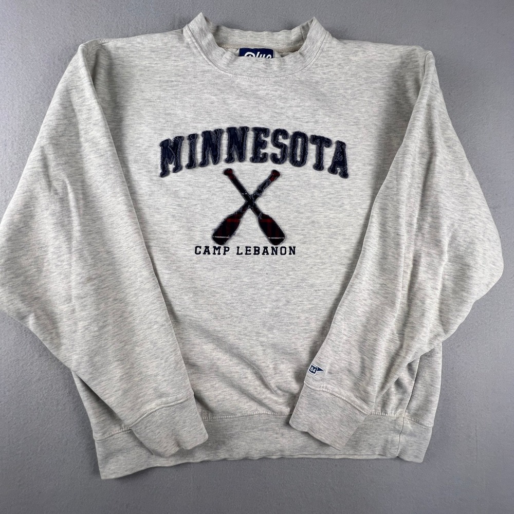 Blue 84 Sweatshirt Mens Large Minnesota Camp Lebanon Plaid‎ Applique Gorpcore